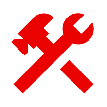 Red crossed wrench and screwdriver icon indicating tools or maintenance of the interface
