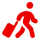 Pictogramme rouge d'une personne marchant avec une valise